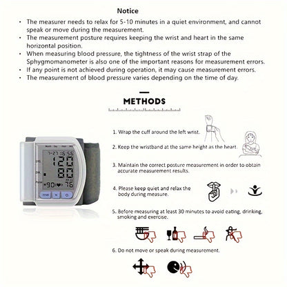 Digital Wrist Blood Pressure Monitor With Large LCD Display