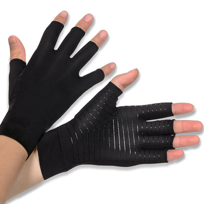 Black Compression Gloves With Breathable Copper Nylon Design