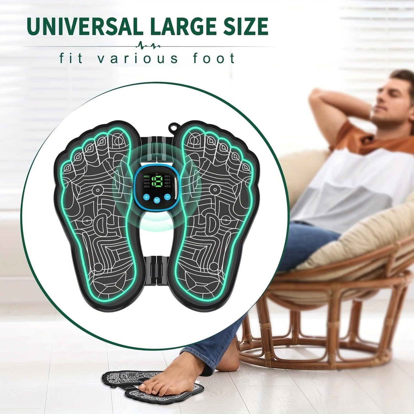 Portable EMS Foot Massager with 8 Modes and 19 Intensities