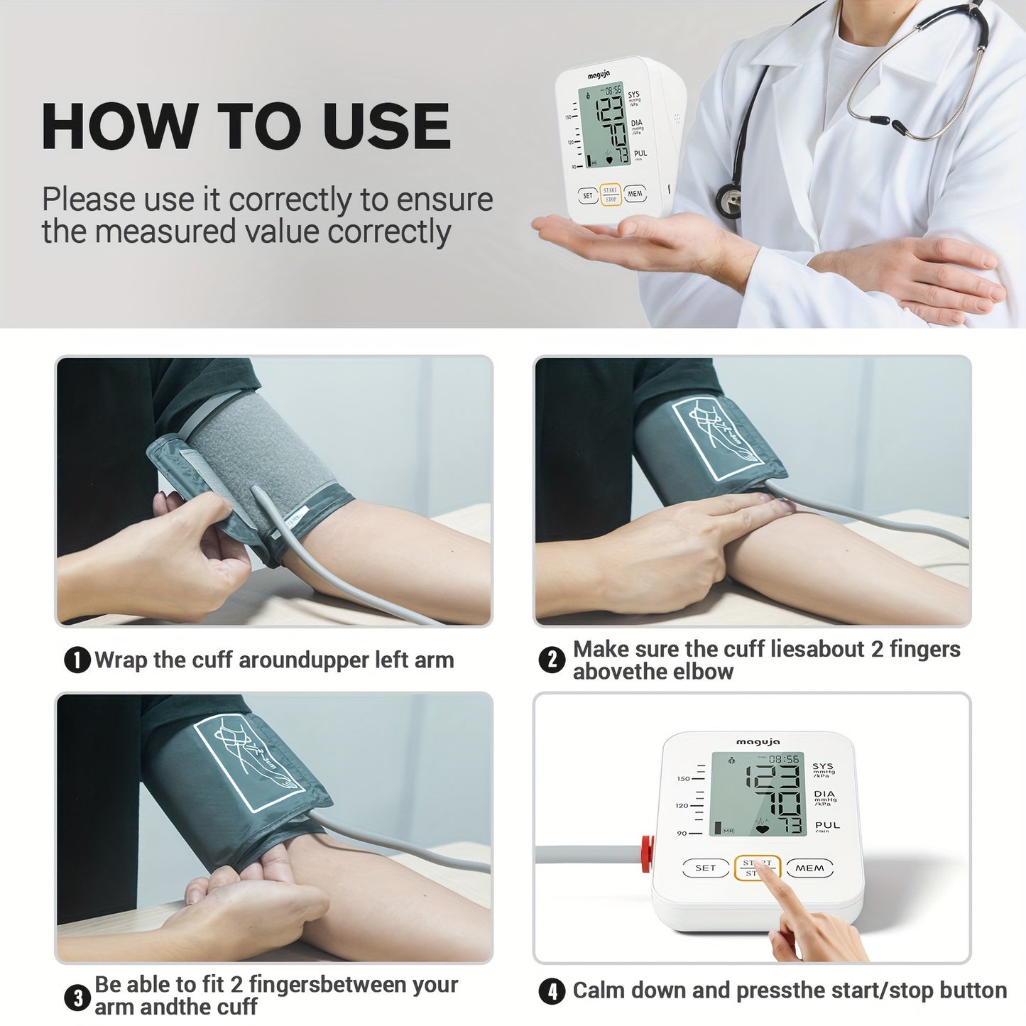 Automatic Upper Arm Blood Pressure Monitor with Upgraded Cuff