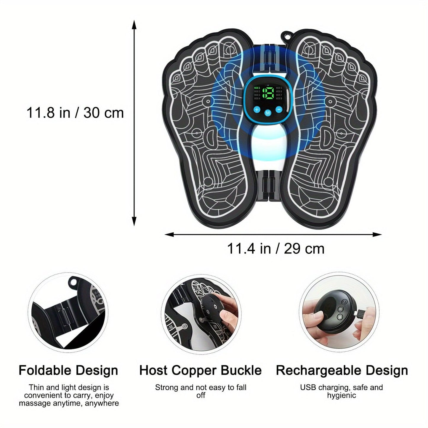 Portable EMS Foot Massager with 8 Modes and 19 Intensities