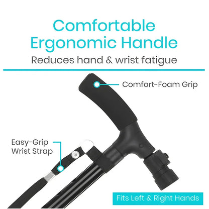 Adjustable Folding Walking Stick - Non-Slip Trekking Pole for Stability