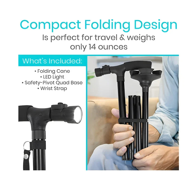 Adjustable Folding Walking Stick - Non-Slip Trekking Pole for Stability