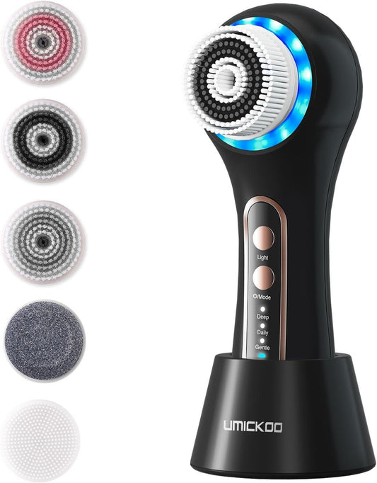 Rechargeable Waterproof Facial Cleansing Brush with 5 Brush Heads