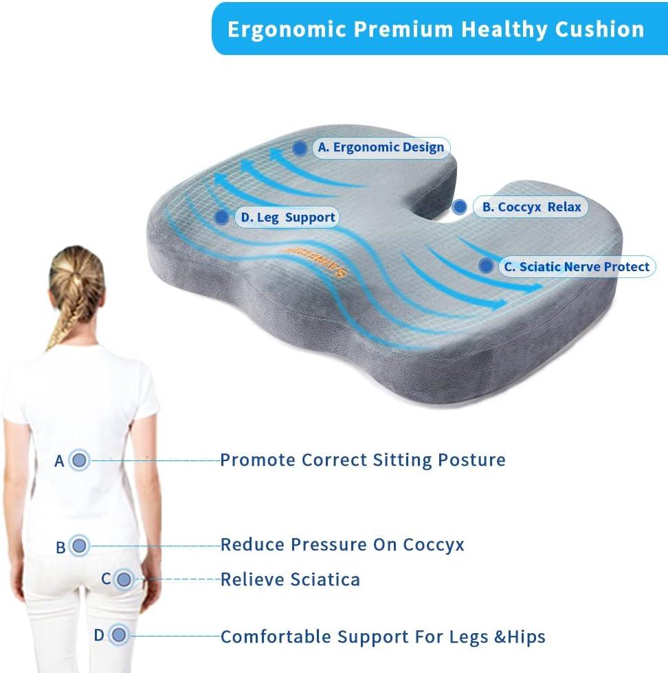 Comfort Seat Cushion and Lumbar Support Pillow for Pain Relief