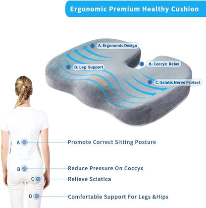 Comfort Seat Cushion and Lumbar Support Pillow for Pain Relief