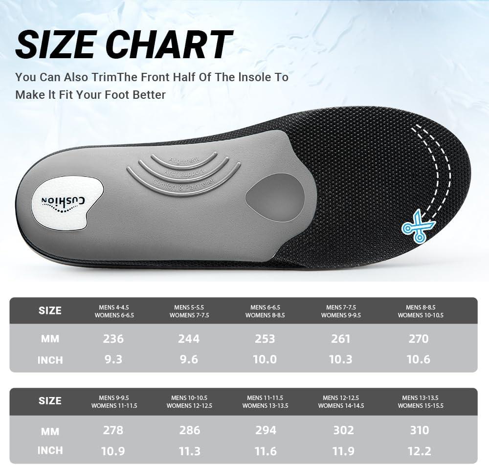 Heavy Duty Orthotic Insoles for Pain Relief and High Arch Support - Ideal for Flat Feet