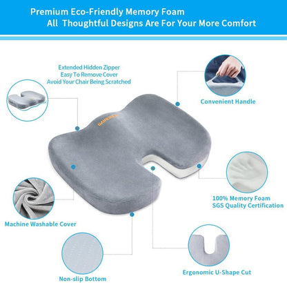 Comfort Seat Cushion and Lumbar Support Pillow for Pain Relief