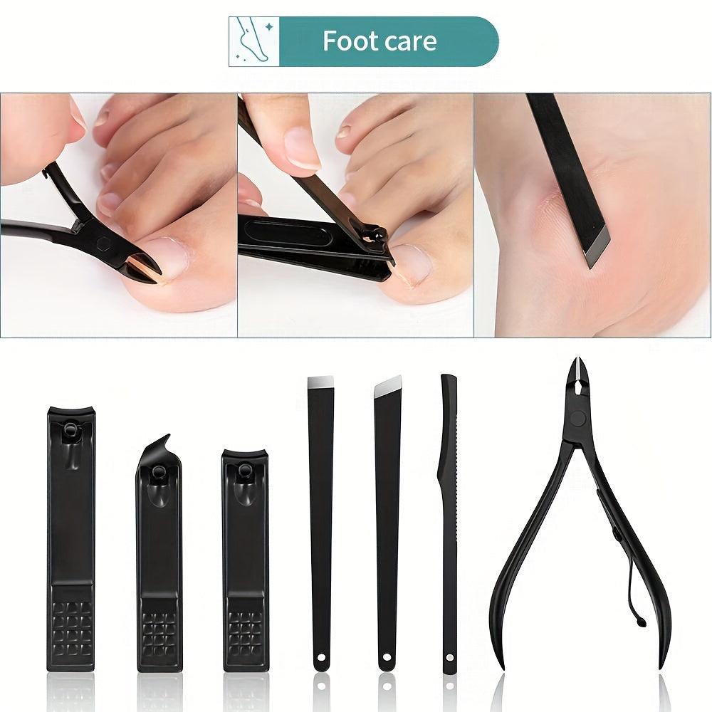 Black Nail Clippers Kit: Ultra Sharp Pedicure Tools for Men and Women