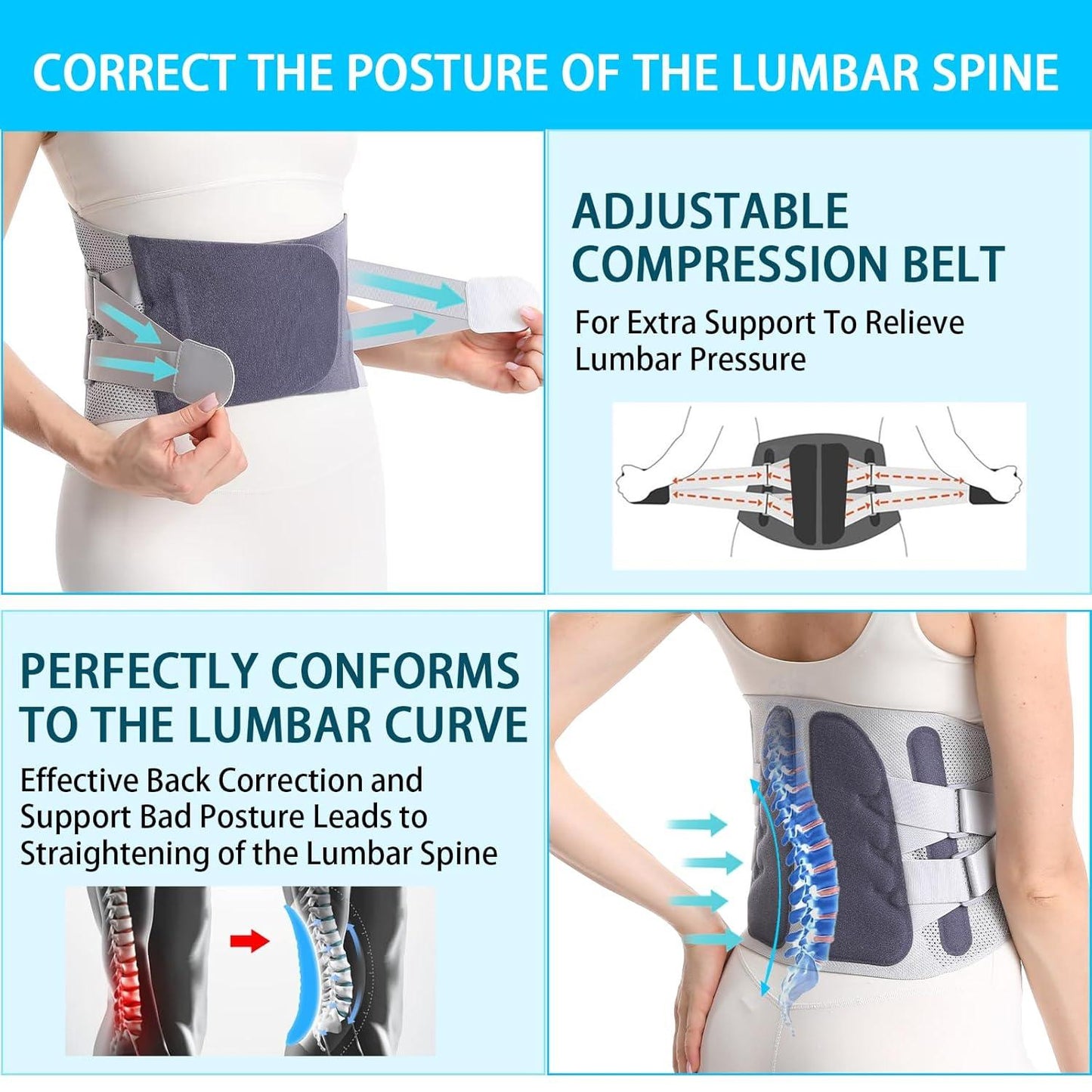 Adjustable Lumbar Back Brace for Pain Relief and Support