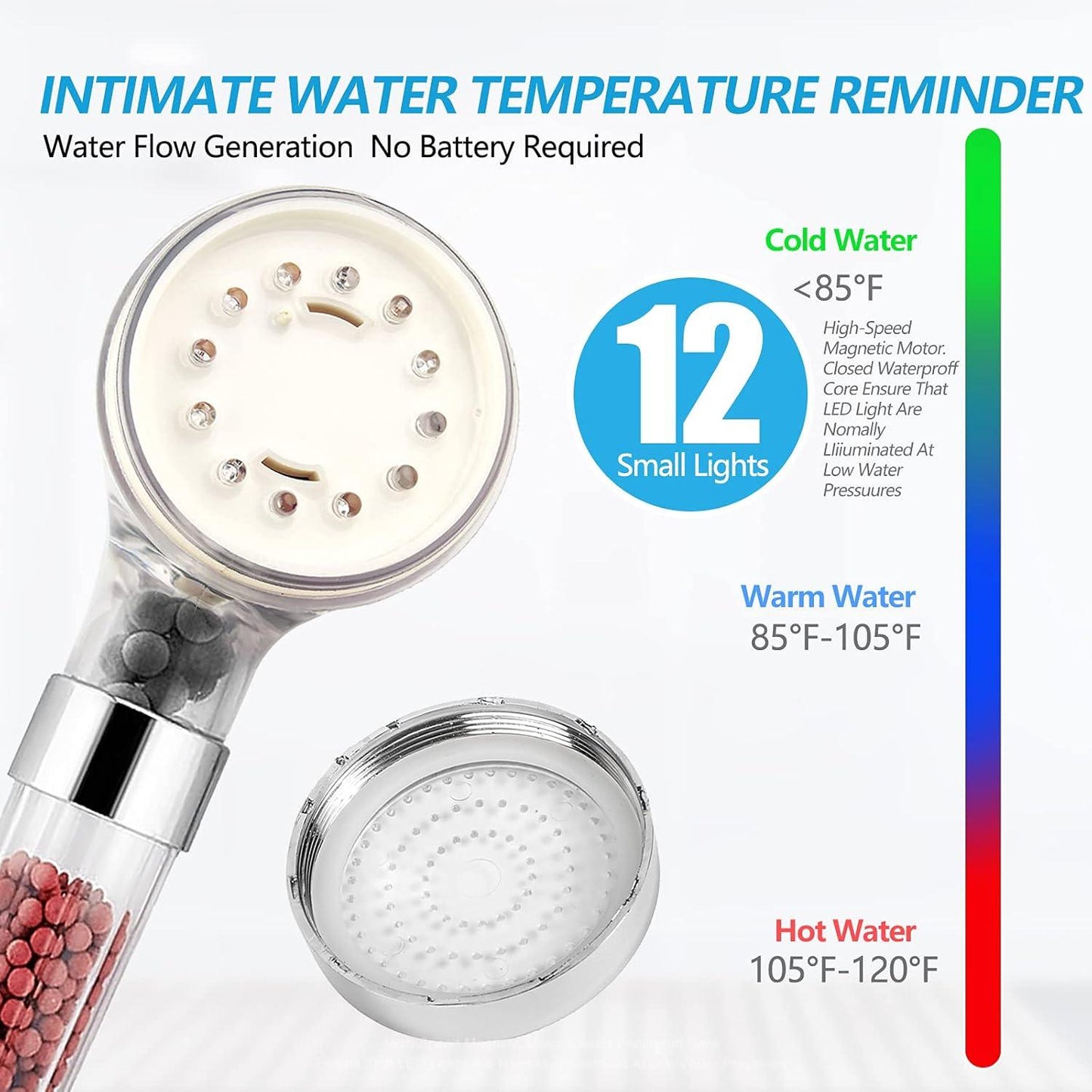 LED Handheld Shower Head with High Pressure and Temperature Control