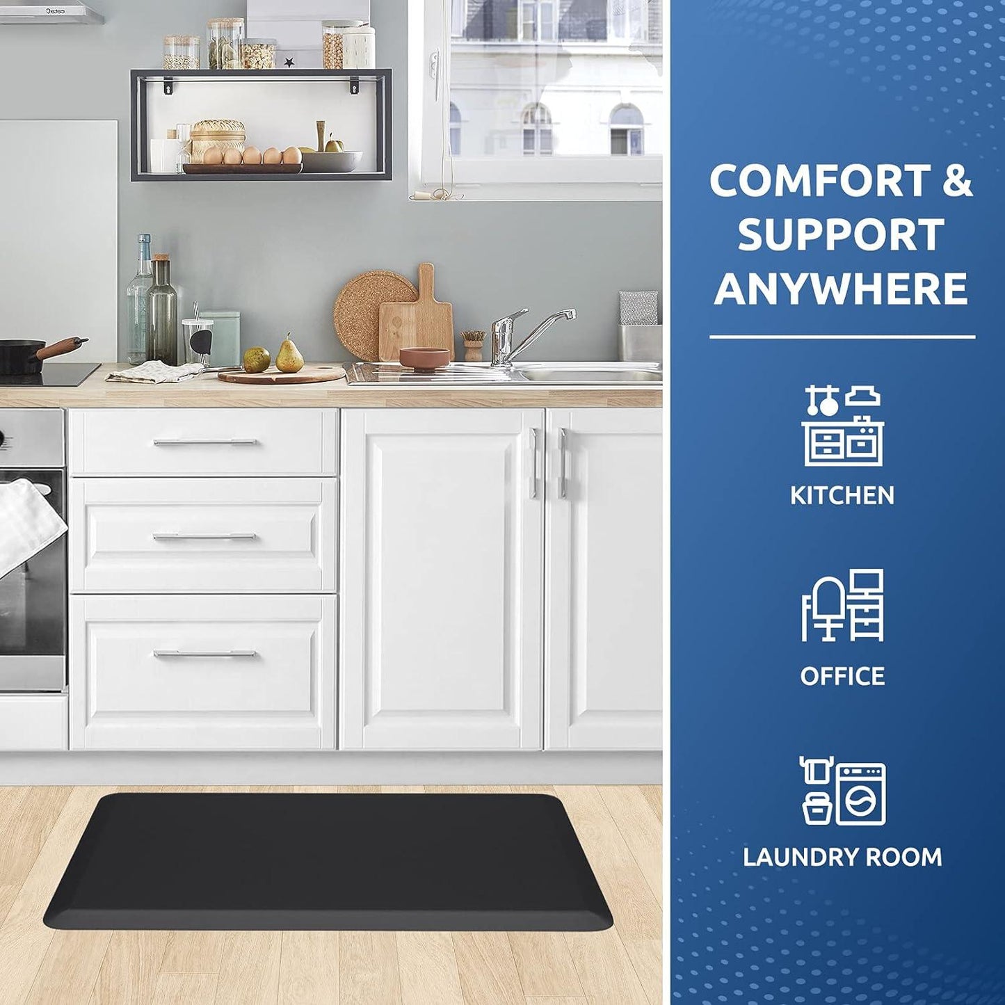 Cushioned Anti-Fatigue Kitchen Mat - Waterproof, Non-Slip Rug for Comfort at Home or Office