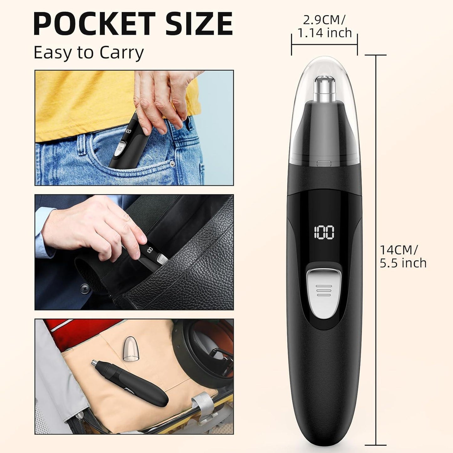 Nose Hair Trimmer With Dual Edge Blades And Rechargeable Design