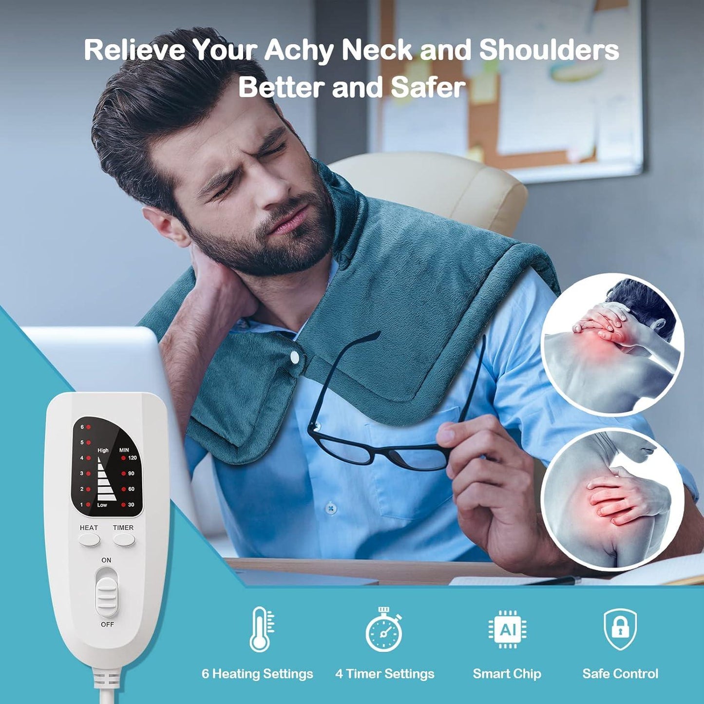 Heating Pad for Neck and Shoulders with Adjustable Heat Settings