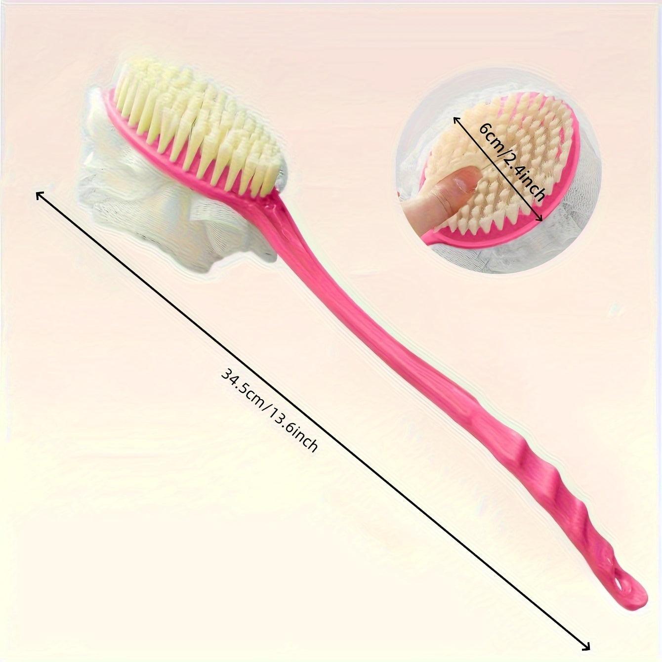 Curved Long Handled Bath Brush With Soft Loofah And Bristles