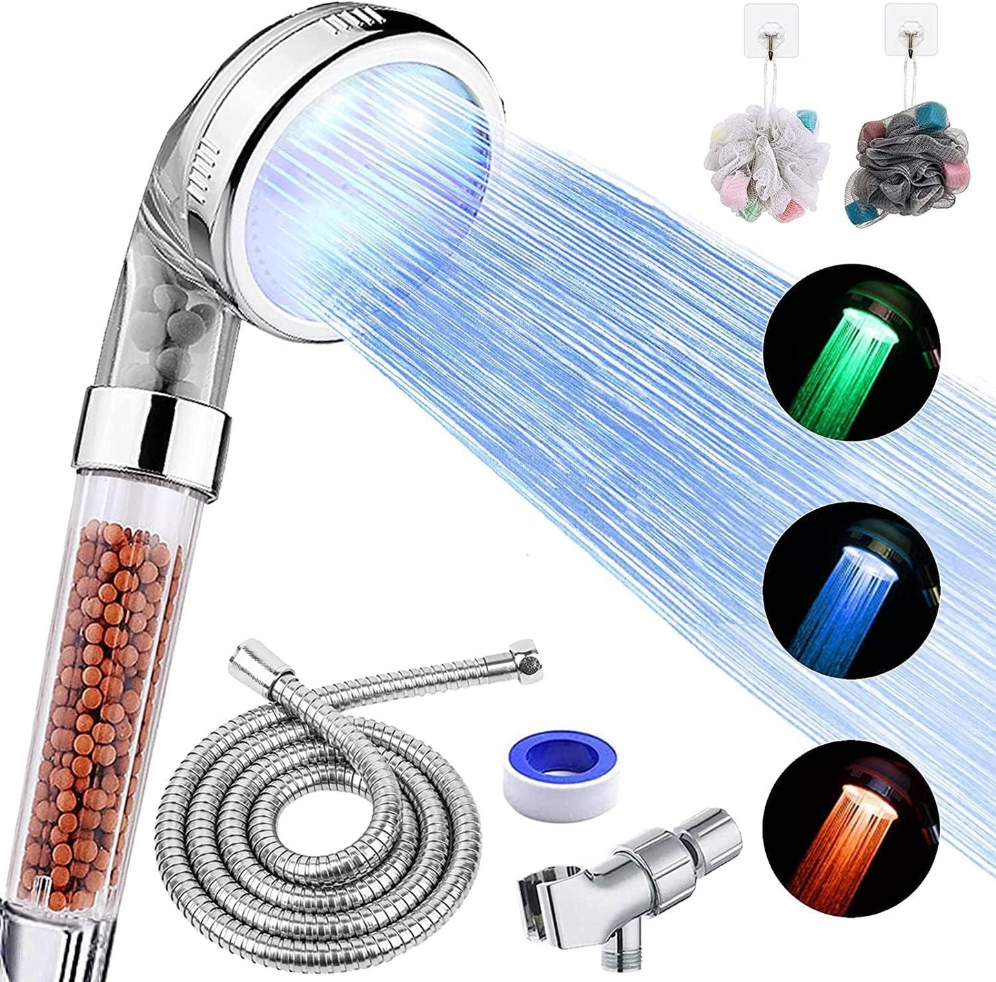 LED Handheld Shower Head with High Pressure and Temperature Control