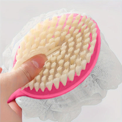 Curved Long Handled Bath Brush With Soft Loofah And Bristles