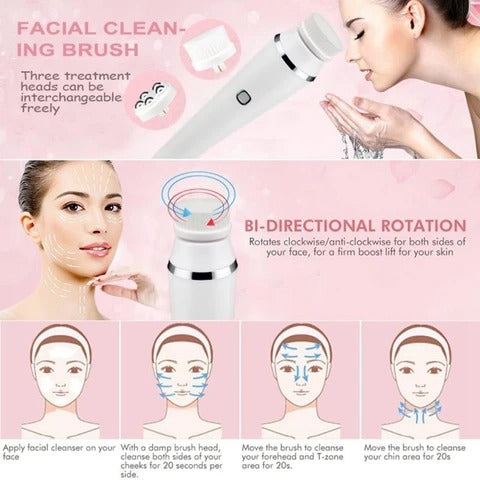 Facial Cleansing Brush With Waterproof Stand And Replaceable Heads