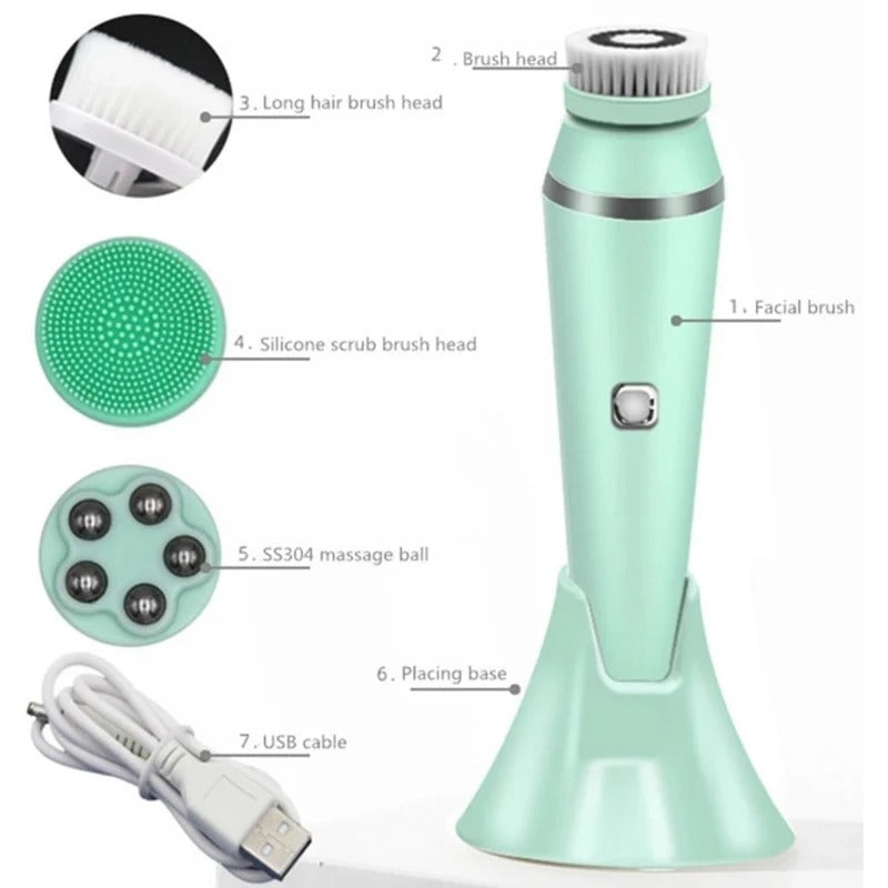 Facial Cleansing Brush With Waterproof Stand And Replaceable Heads