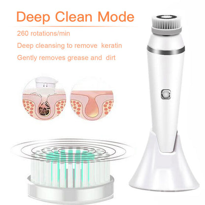 Facial Cleansing Brush With Waterproof Stand And Replaceable Heads