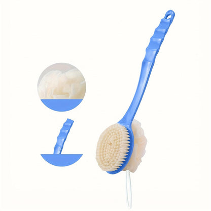 Curved Long Handled Bath Brush With Soft Loofah And Bristles