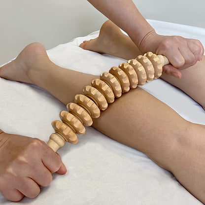 Wooden Curved Handheld Roller With 12 Rollers For Muscle Relaxation