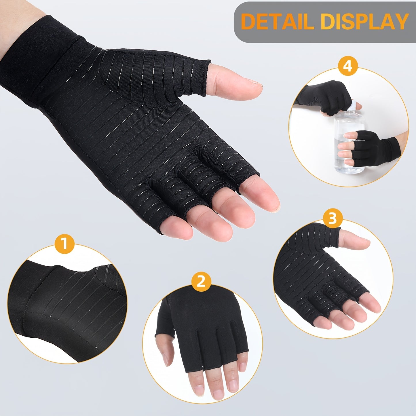 Black Compression Gloves With Breathable Copper Nylon Design