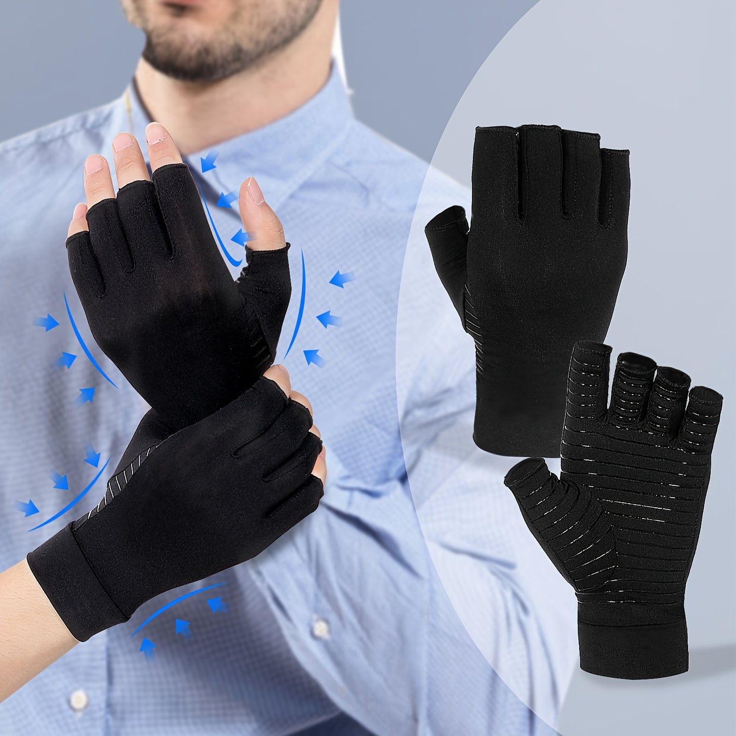 Black Compression Gloves With Breathable Copper Nylon Design