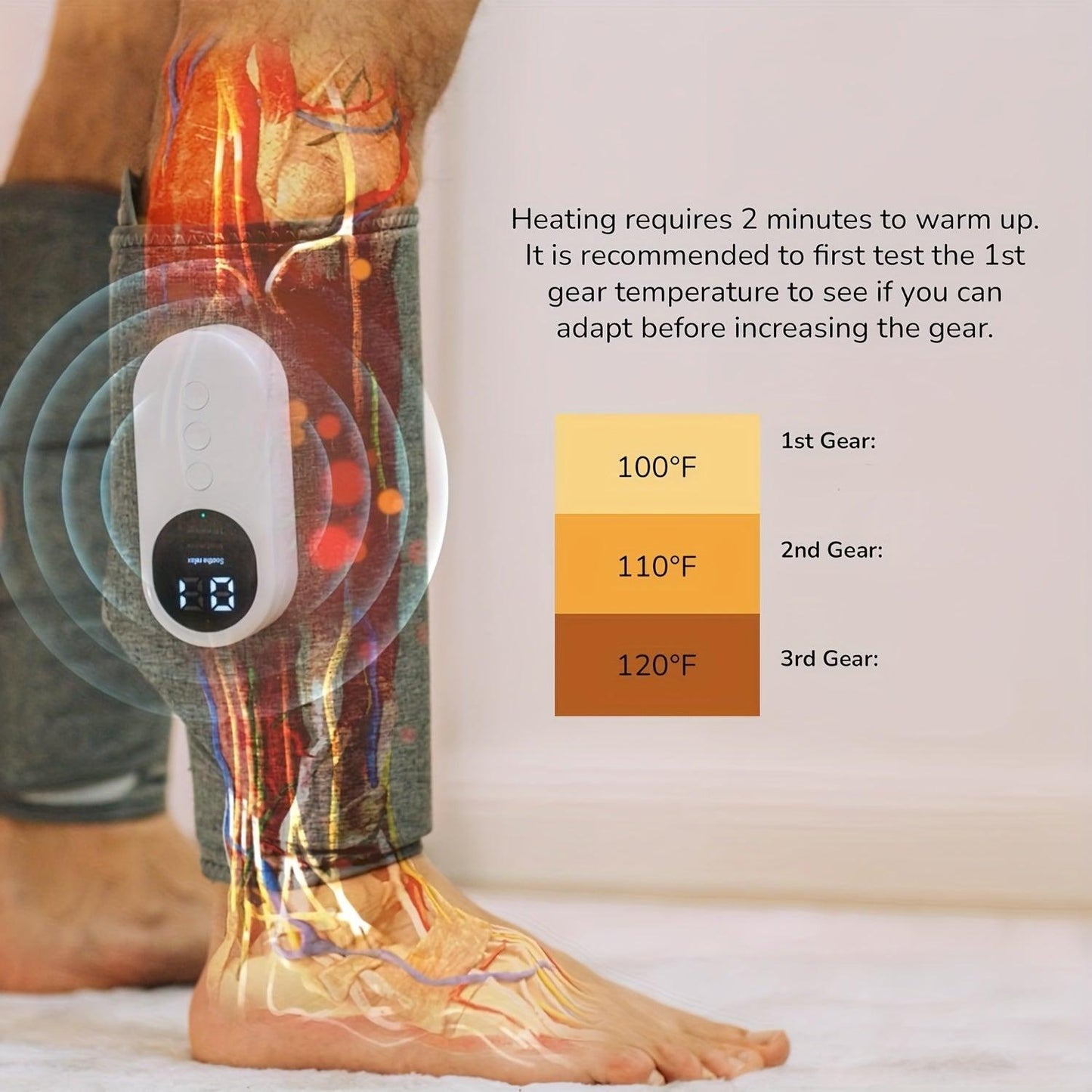 Rechargeable Heated Leg Massager with Air Compression and USB Charging