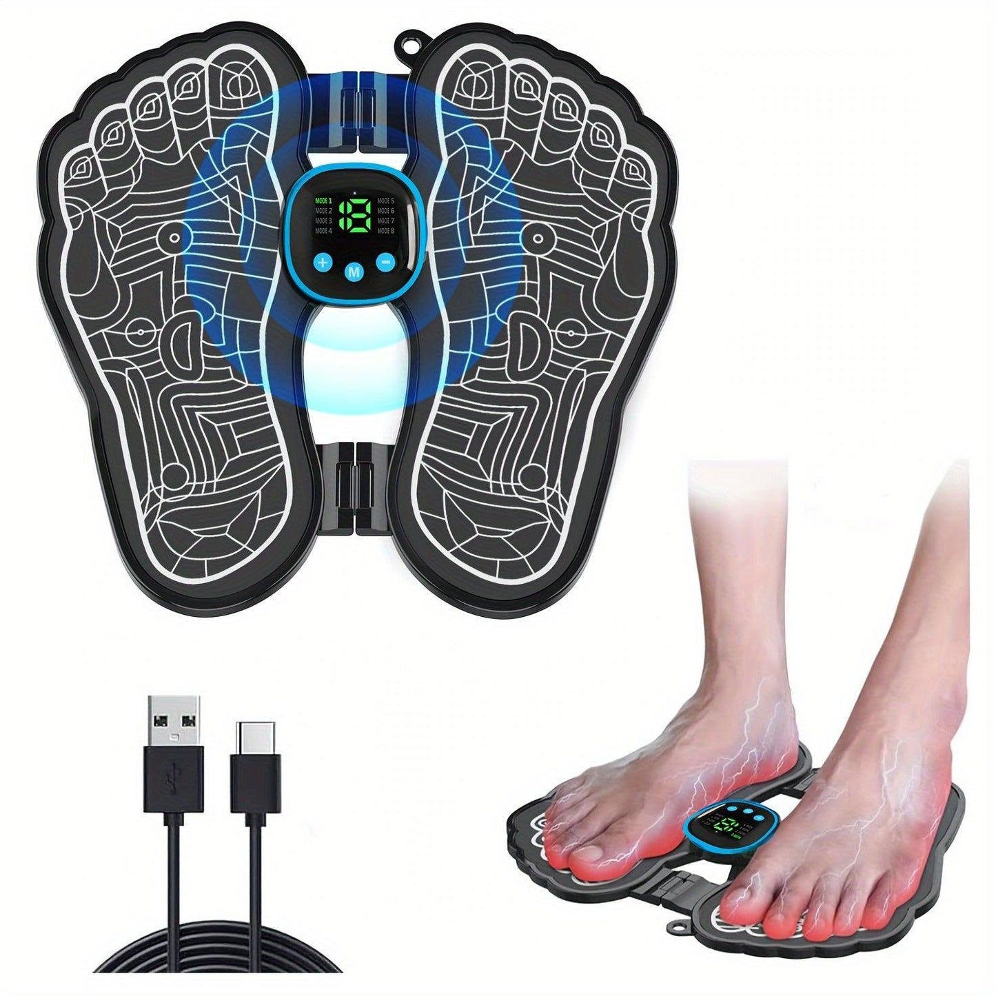 Portable EMS Foot Massager with 8 Modes and 19 Intensities